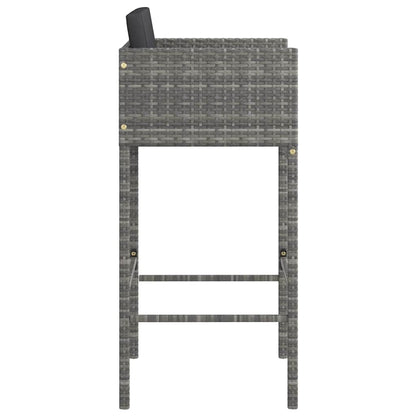 vidaXL Bar Stools with Cushions 2 pcs Grey Poly Rattan - 50 x 48 x 100 cm