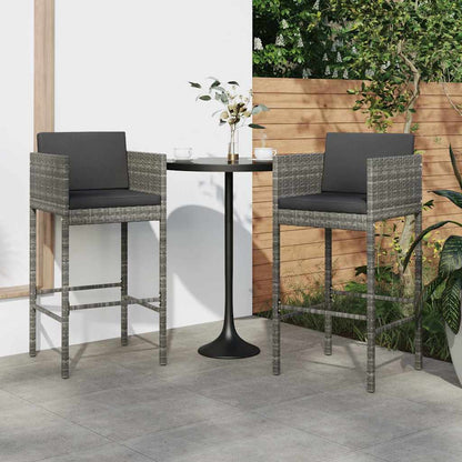 vidaXL Bar Stools with Cushions 2 pcs Grey Poly Rattan - 50 x 48 x 100 cm