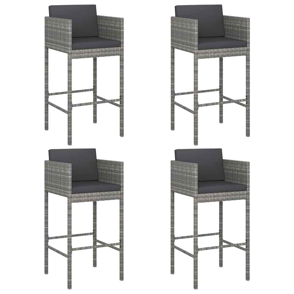 vidaXL Bar Stools 4 pcs with Cushions Grey Poly Rattan - 50 x 48 x 100 cm