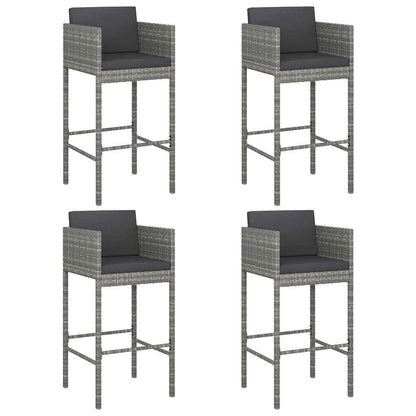 vidaXL Bar Stools 4 pcs with Cushions Grey Poly Rattan - 50 x 48 x 100 cm