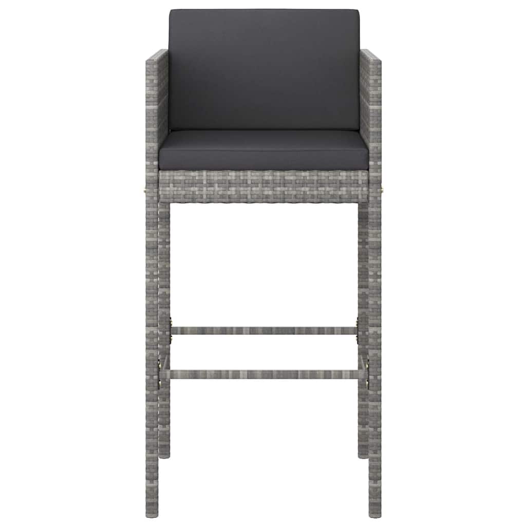 vidaXL Bar Stools 4 pcs with Cushions Grey Poly Rattan - 50 x 48 x 100 cm