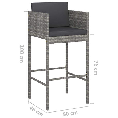 vidaXL Bar Stools 4 pcs with Cushions Grey Poly Rattan - 50 x 48 x 100 cm