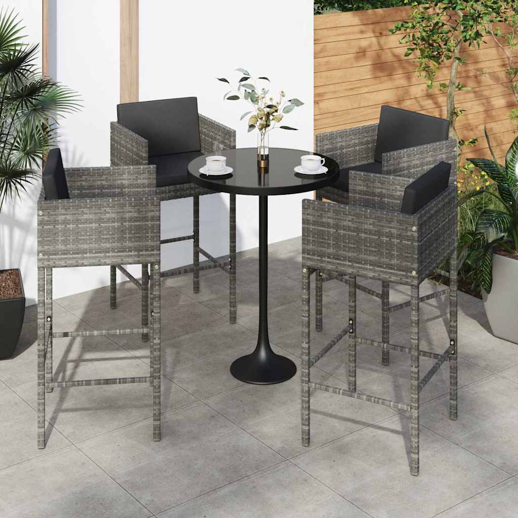 vidaXL Bar Stools 4 pcs with Cushions Grey Poly Rattan - 50 x 48 x 100 cm