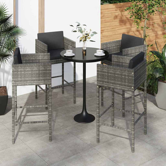 vidaXL Bar Stools 4 pcs with Cushions Grey Poly Rattan - 50 x 48 x 100 cm