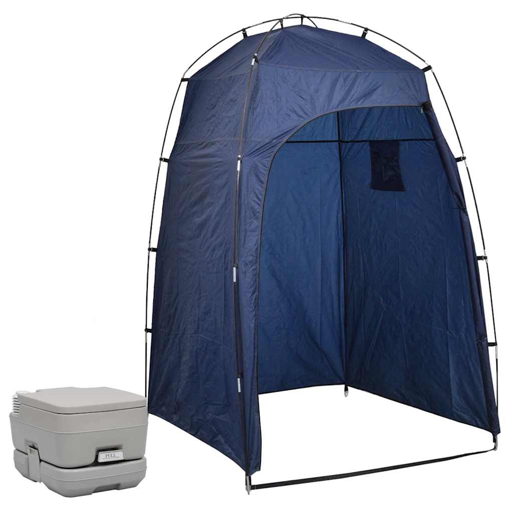 vidaXL Portable Camping Toilet with Tent 10+10 L - Grey - 130 x 130 x 210 cm