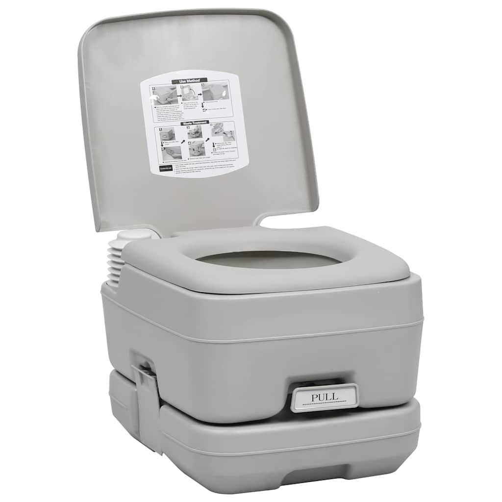 vidaXL Portable Camping Toilet with Tent 10+10 L - Grey - 130 x 130 x 210 cm