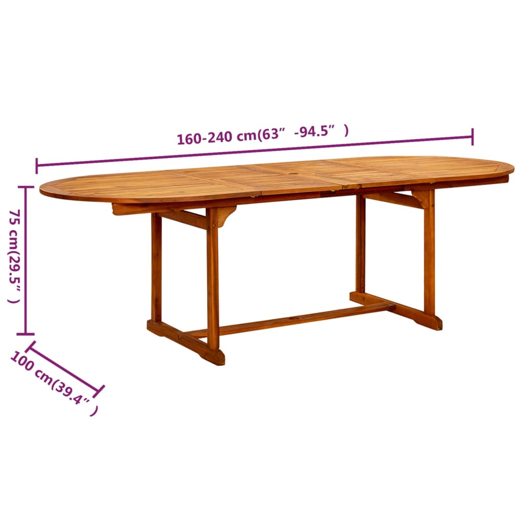 vidaXL Garden Dining Table (160-240)x100x75 cm Solid Acacia Wood - Brown - 240 x 100 x 75 cm