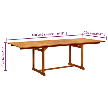 vidaXL Garden Dining Table (160-240)x100x75 cm Solid Acacia Wood - Brown - 240 x 100 x 75 cm - 23933