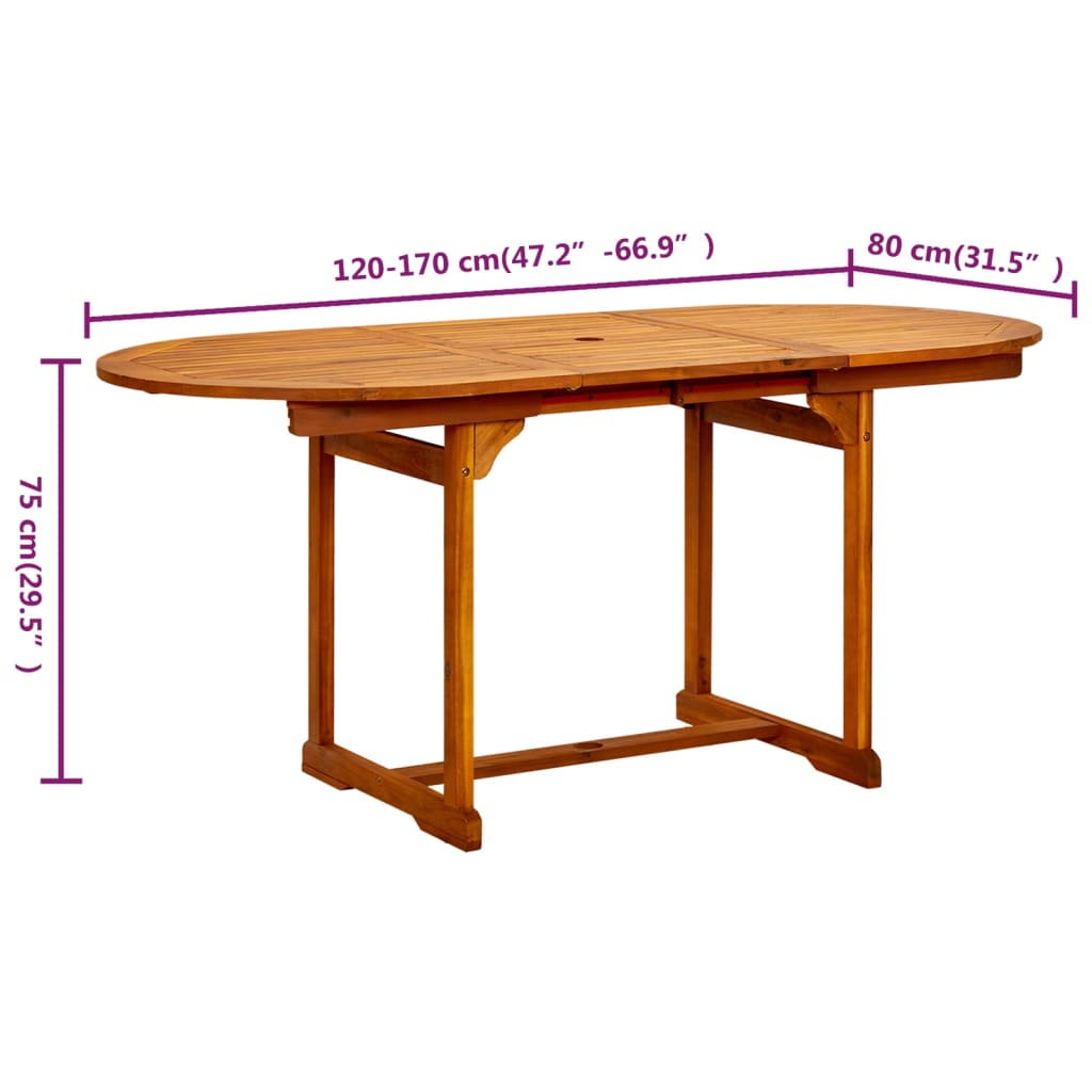 vidaXL Garden Dining Table (120-170)x80x75 cm Solid Acacia Wood - Brown - 170 x 80 x 75 cm - 23945