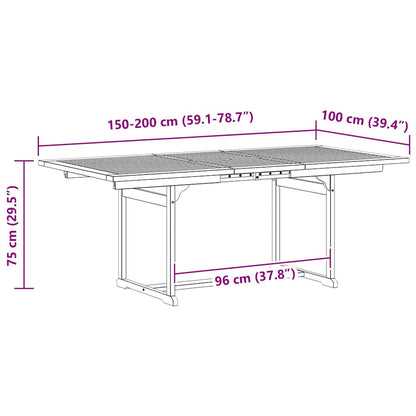 vidaXL Garden Dining Table (150-200)x100x75 cm Solid Acacia Wood - Grey - 200 x 100 x 75 cm