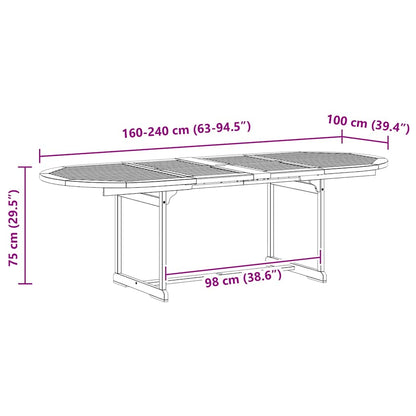 vidaXL Garden Dining Table (160-240)x100x75 cm Solid Acacia Wood - Grey - 240 x 100 x 75 cm