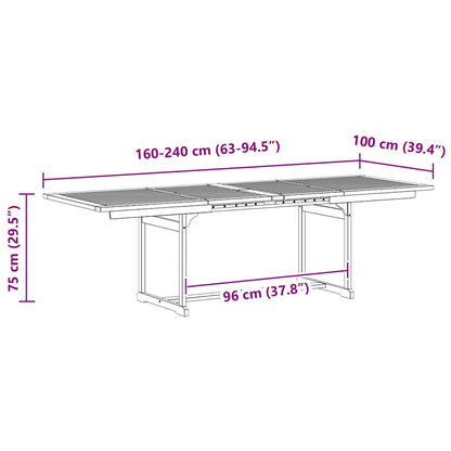 vidaXL Garden Dining Table (160-240)x100x75 cm Solid Acacia Wood - Grey - 240 x 100 x 75 cm - 23958