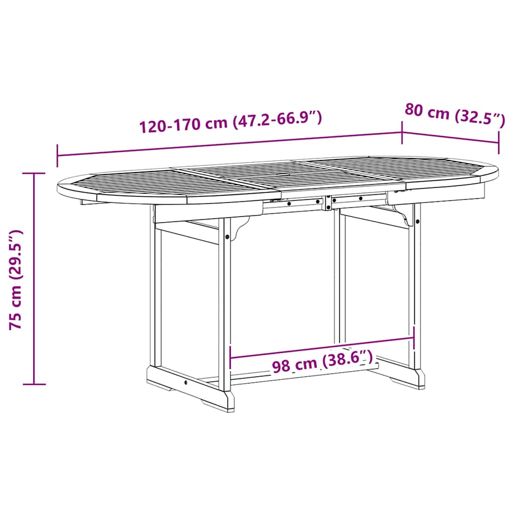 vidaXL Garden Dining Table (120-170)x80x75 cm Solid Acacia Wood - Grey - 170 x 80 x 75 cm