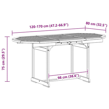 vidaXL Garden Dining Table (120-170)x80x75 cm Solid Acacia Wood - Grey - 170 x 80 x 75 cm