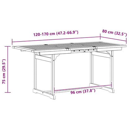 vidaXL Garden Dining Table (120-170)x80x75 cm Solid Acacia Wood - Grey - 170 x 80 x 75 cm - 23964