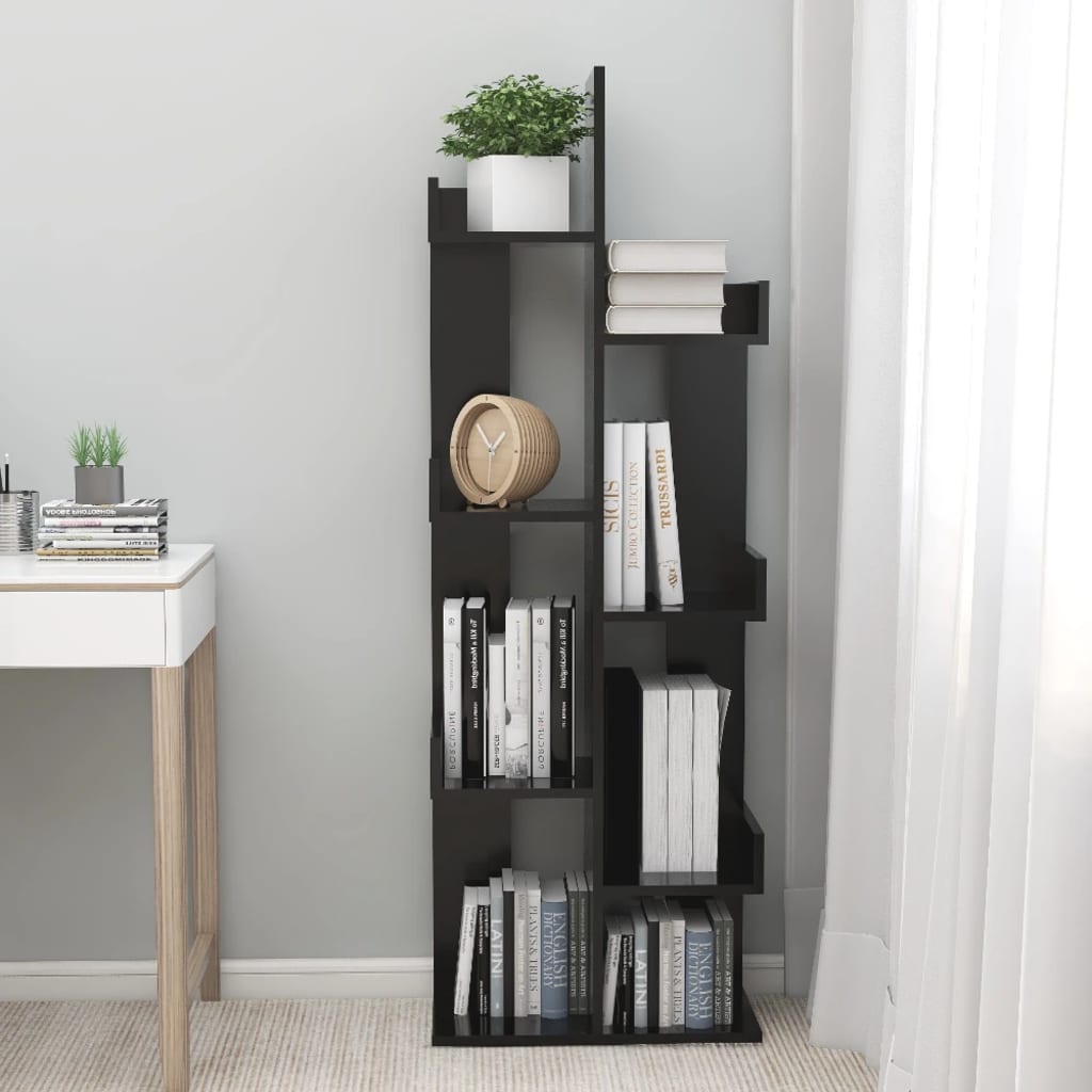 808910 vidaXL Book Cabinet Black 48x25,5x140 cm Engineered Wood