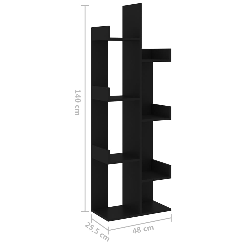 808910 vidaXL Book Cabinet Black 48x25,5x140 cm Engineered Wood