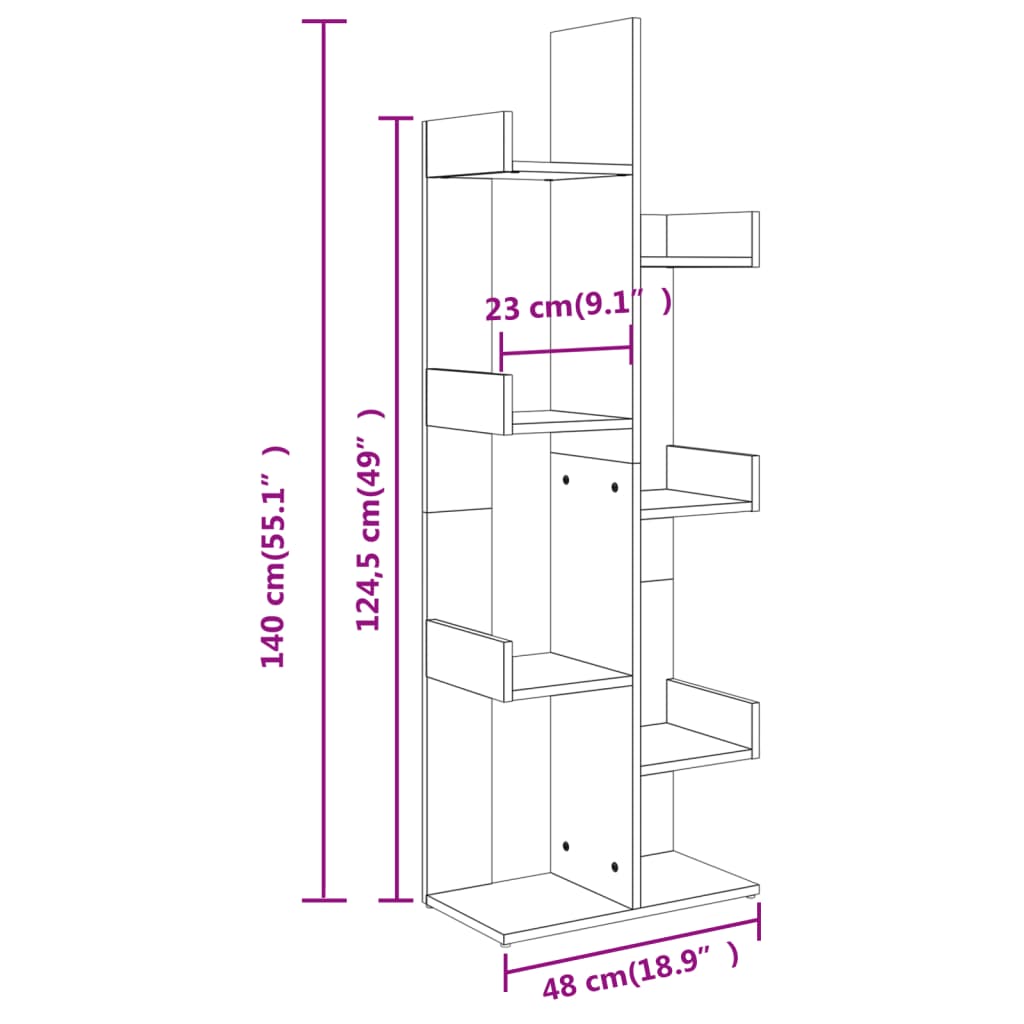 808913 vidaXL Book Cabinet Concrete Grey 48x25,5x140 cm Engineered Wood
