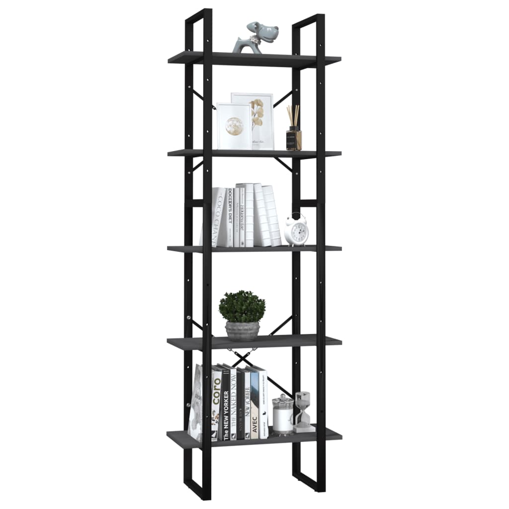 vidaXL 5-Tier Book Cabinet Grey 60x30x175 cm Pinewood
