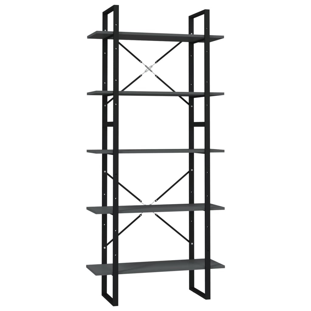 vidaXL 5-Tier Book Cabinet Grey 80x30x175 cm Engineered Wood