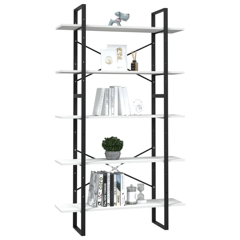 vidaXL 5-Tier Book Cabinet White 100x30x175 cm Pinewood
