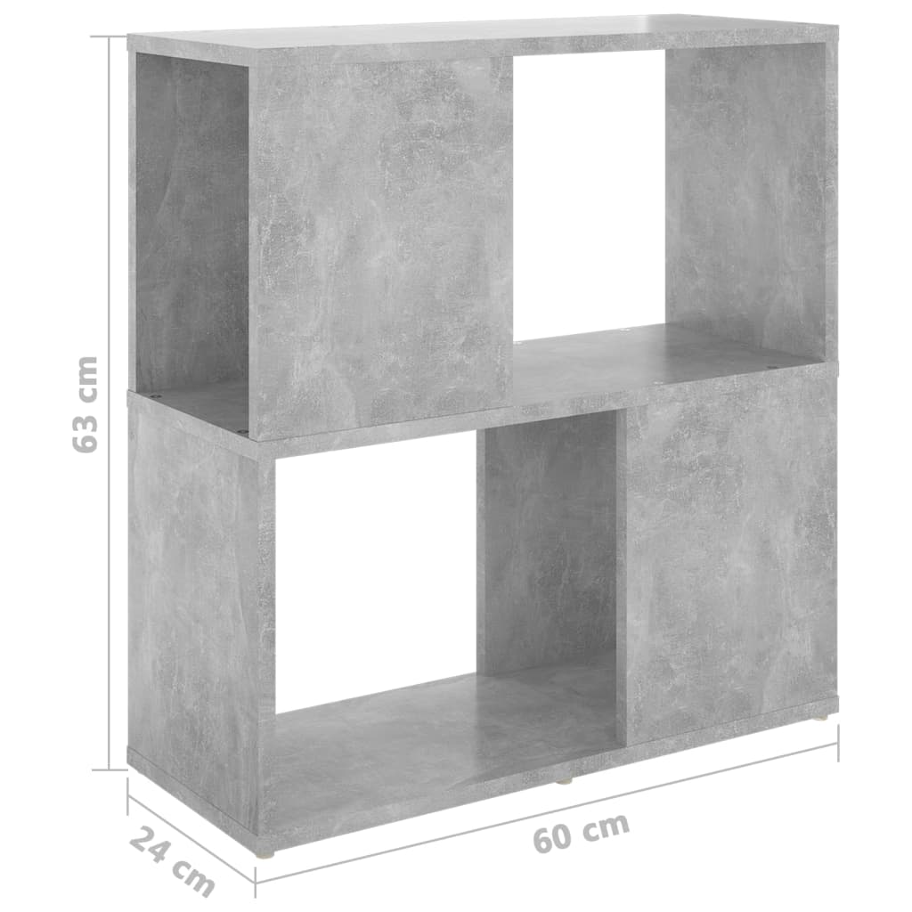 vidaXL Book Cabinet Concrete Grey 60x24x63 cm Engineered Wood