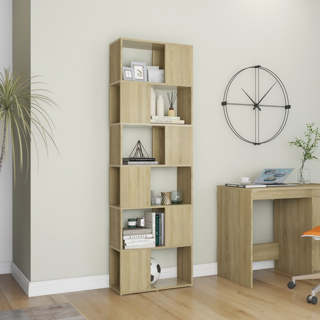 vidaXL Book Cabinet Room Divider Sonoma Oak 60x24x186 cm Engineered Wood - Brown