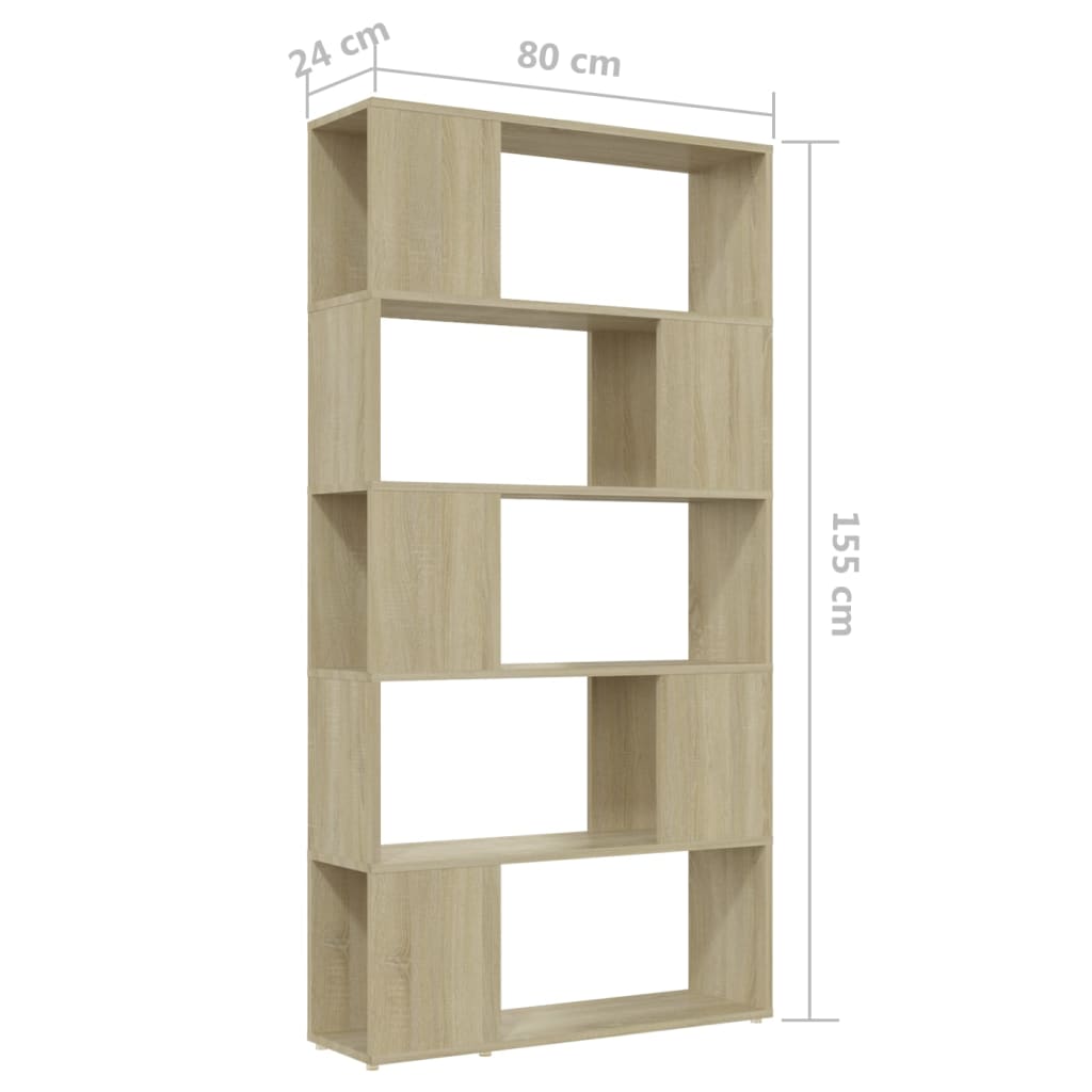 vidaXL Book Cabinet Room Divider Sonoma Oak 80x24x155 cm Engineered Wood - Brown