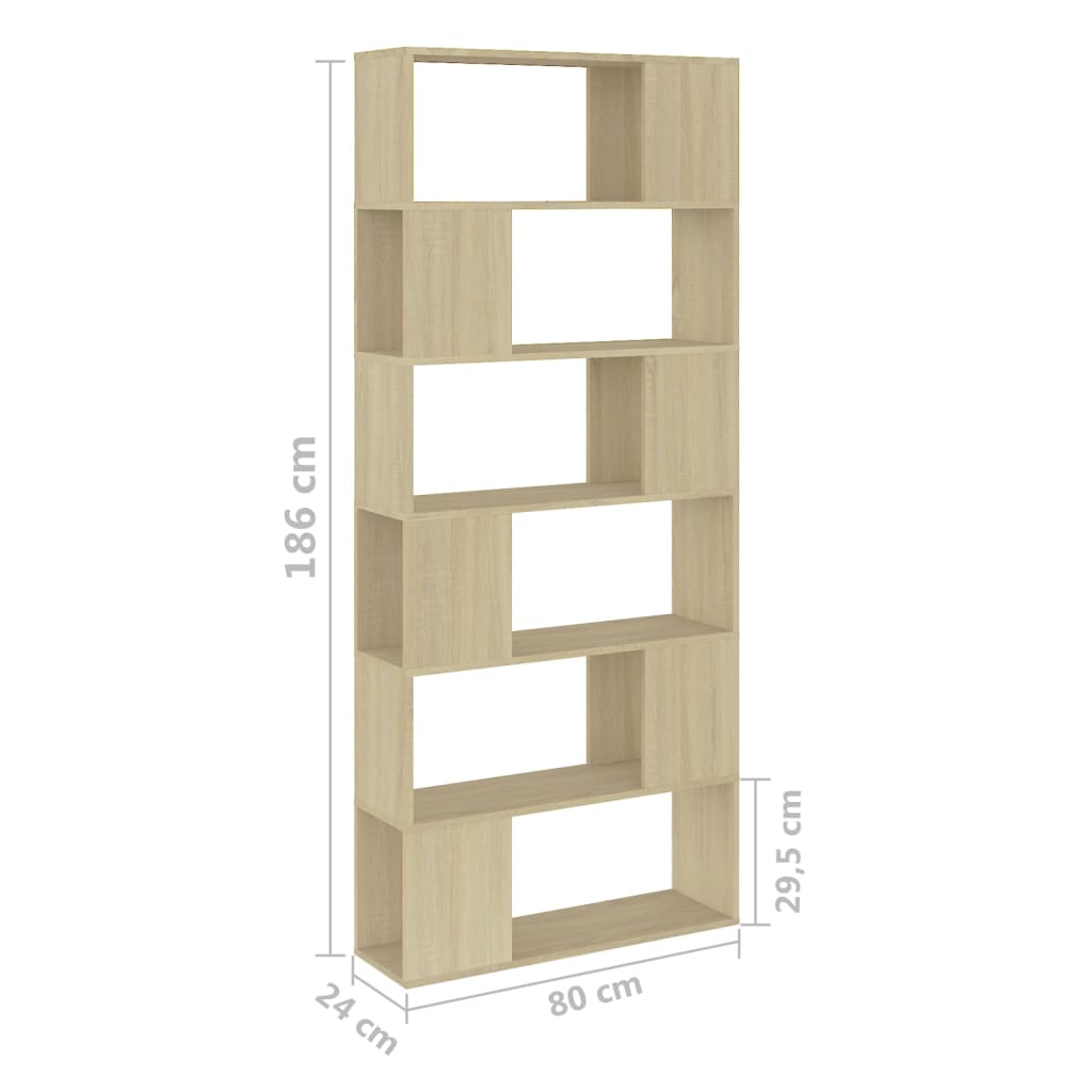 vidaXL Book Cabinet Room Divider Sonoma Oak 80x24x186 cm Engineered Wood - Brown