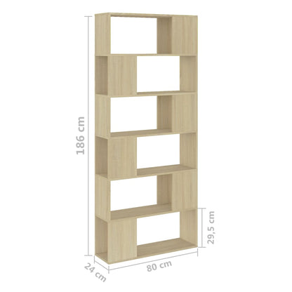 vidaXL Book Cabinet Room Divider Sonoma Oak 80x24x186 cm Engineered Wood - Brown
