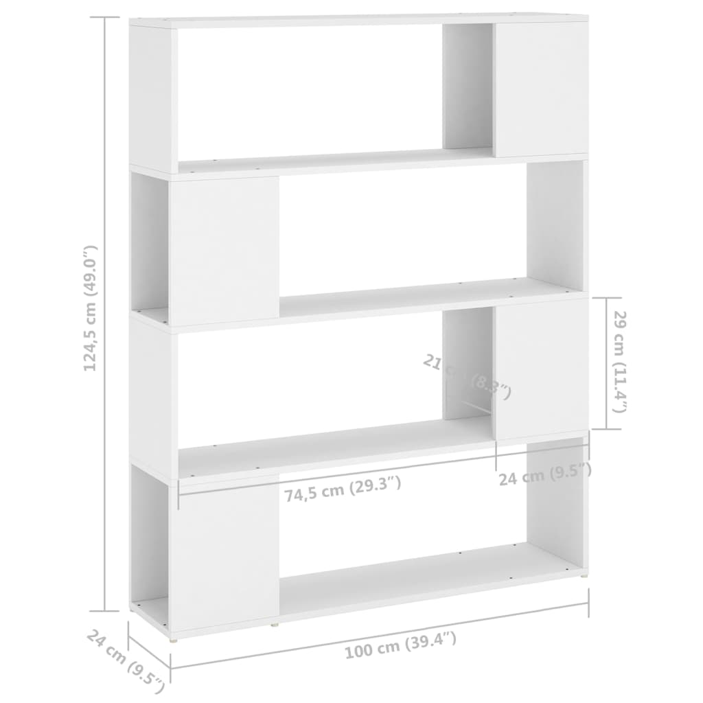 vidaXL Book Cabinet Room Divider White 100x24x124 cm