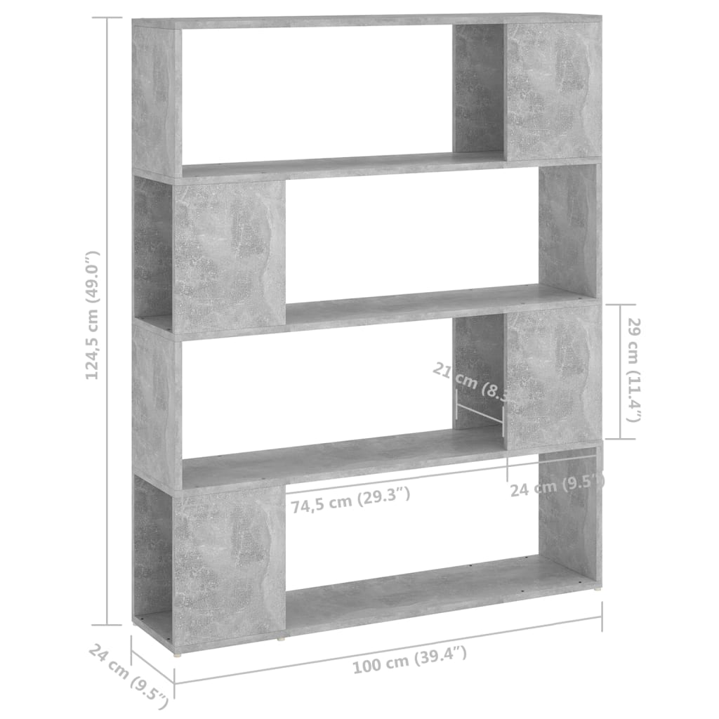 vidaXL Book Cabinet Room Divider Concrete Grey 100x24x124 cm