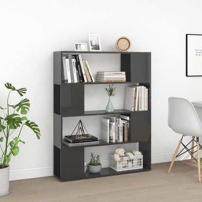 vidaXL Book Cabinet Room Divider High Gloss Grey 100x24x124 cm