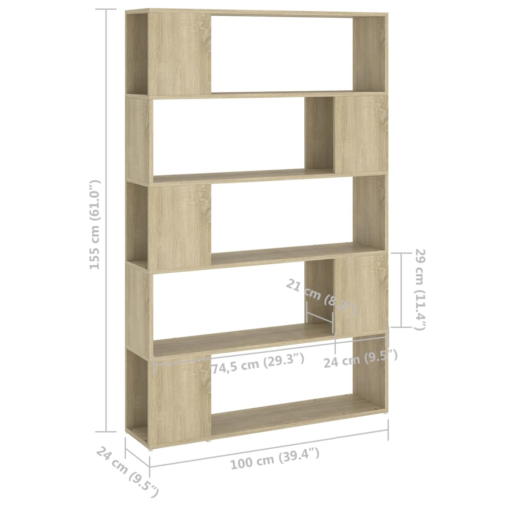vidaXL Book Cabinet Room Divider Sonoma Oak 100x24x155 cm Engineered Wood - Brown