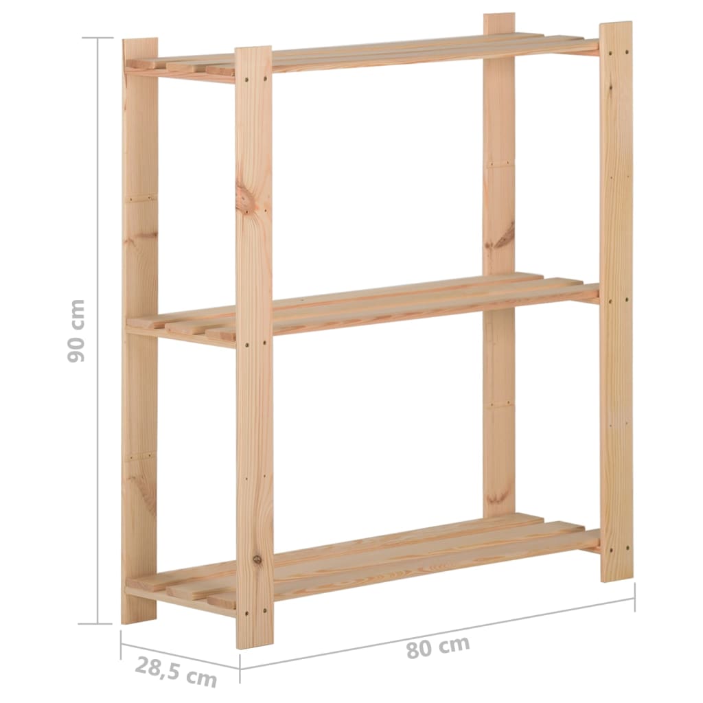 vidaXL 3-Tier Storage Rack 80x28.5x90 cm Solid Pinewood - Brown