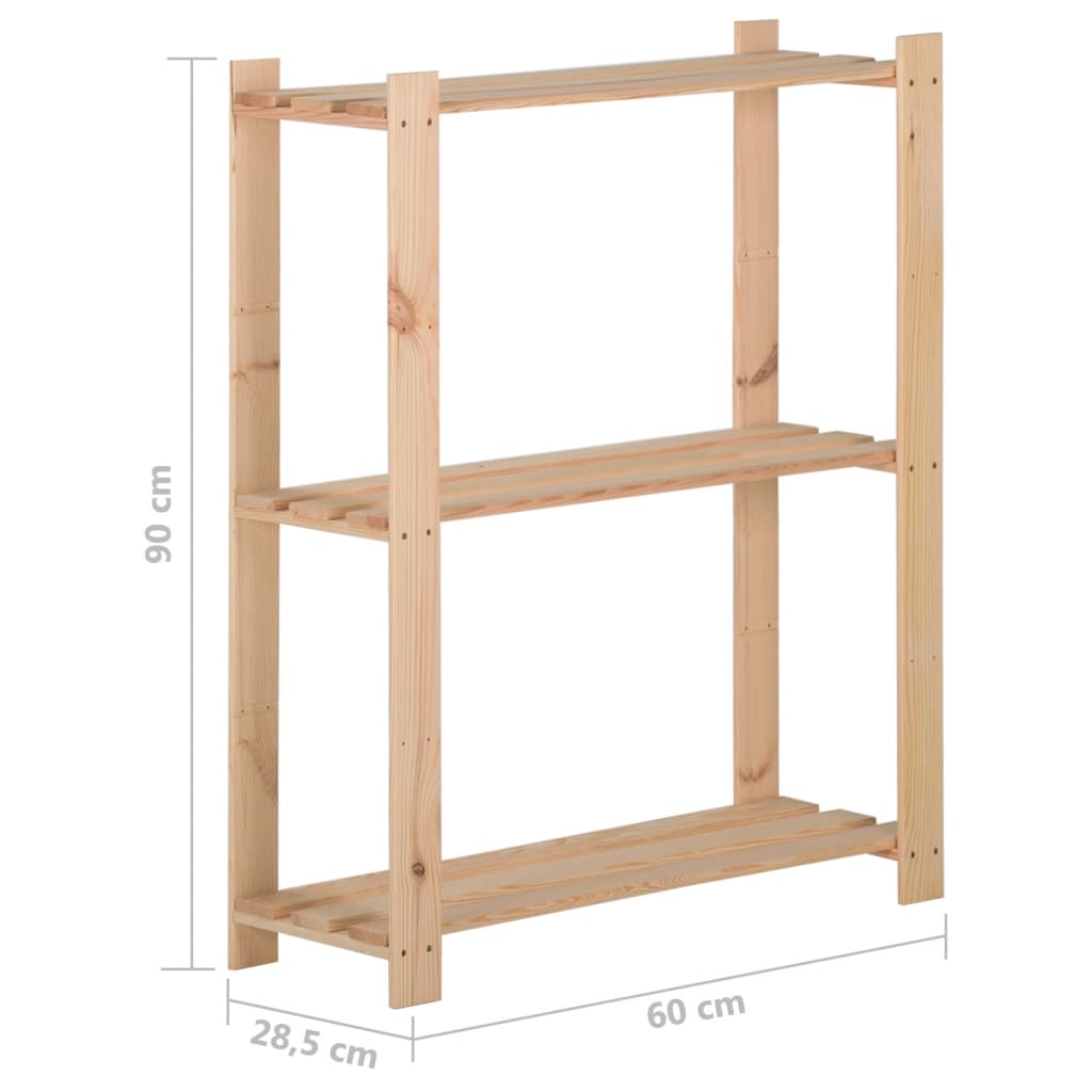 vidaXL 3-Tier Storage Rack 60x28.5x90 cm Solid Pinewood - Brown