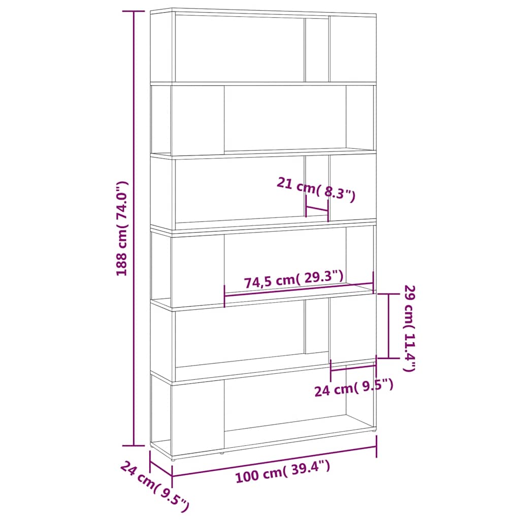vidaXL Book Cabinet Room Divider Sonoma Oak 100x24x188 cm - Brown