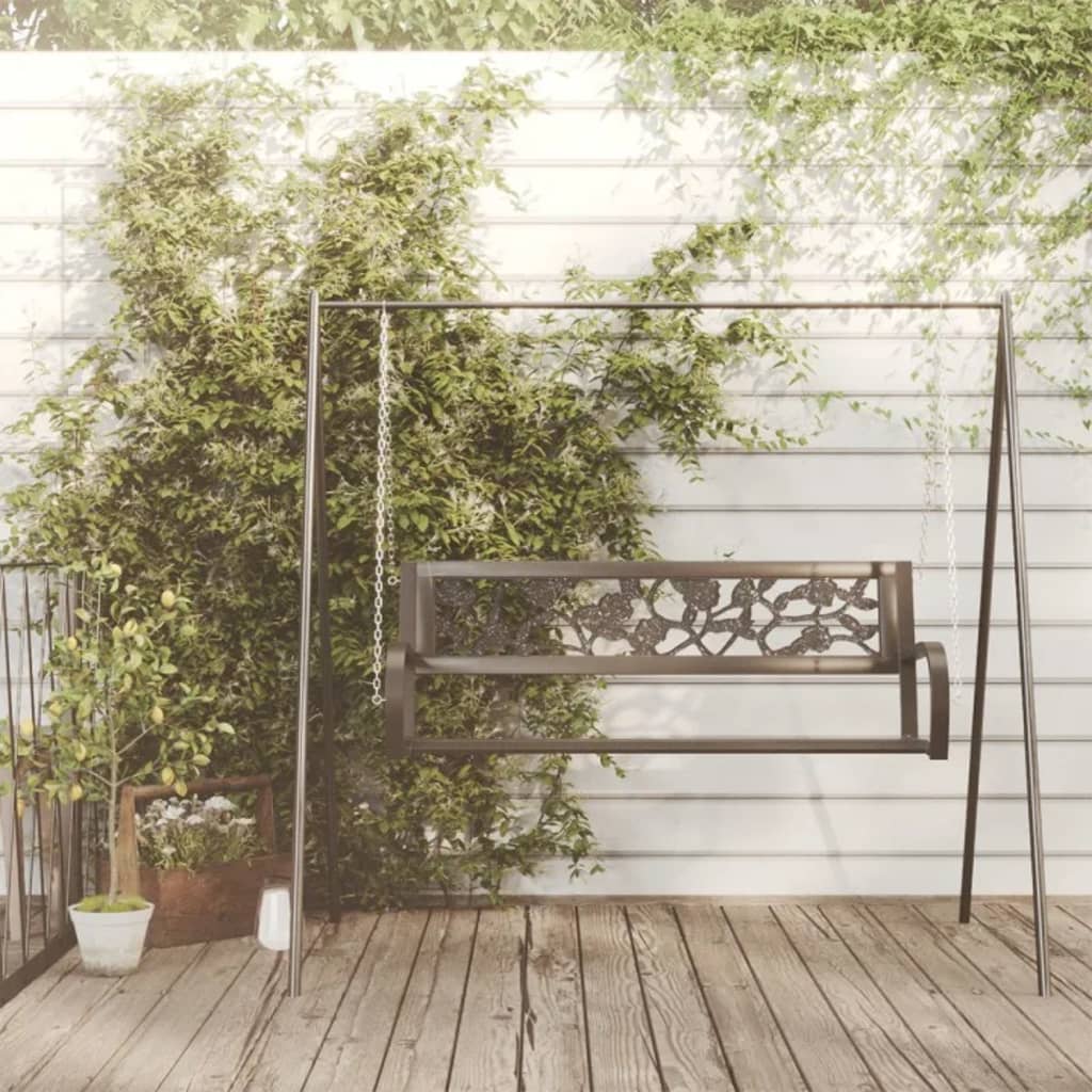 vidaXL Garden Swing Bench 125 cm Steel and Plastic Black - 30421
