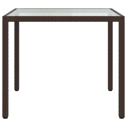 vidaXL Garden Table 90x90x75 cm Tempered Glass and Poly Rattan Brown