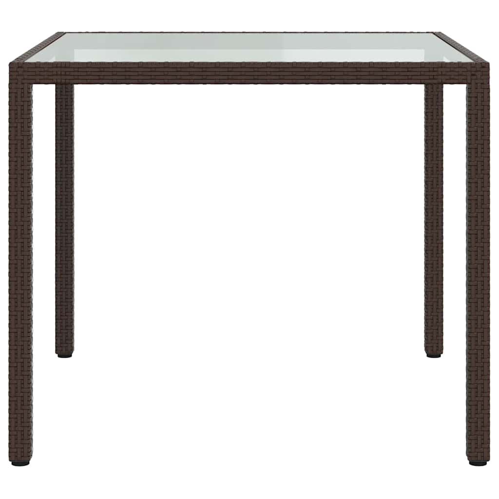vidaXL Garden Table 90x90x75 cm Tempered Glass and Poly Rattan Brown