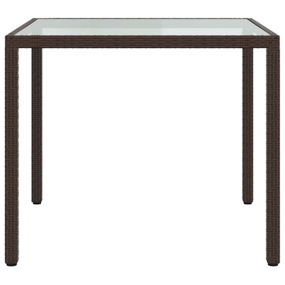 vidaXL Garden Table 90x90x75 cm Tempered Glass and Poly Rattan Brown