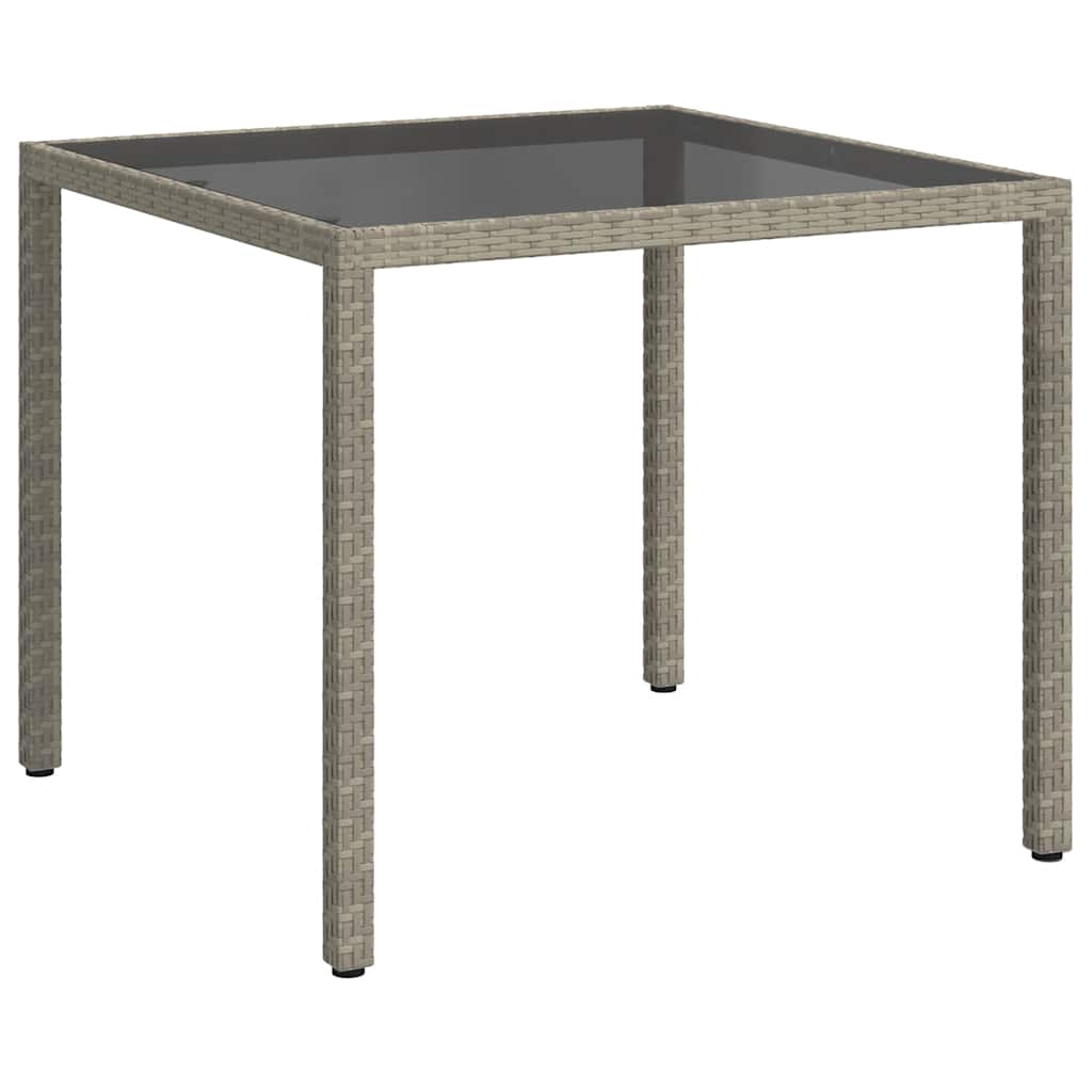 vidaXL Garden Table 90x90x75 cm Tempered Glass and Poly Rattan Grey - 23998