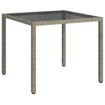 vidaXL Garden Table 90x90x75 cm Tempered Glass and Poly Rattan Grey - 23998