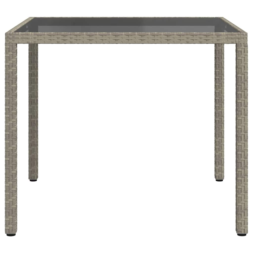 vidaXL Garden Table 90x90x75 cm Tempered Glass and Poly Rattan Grey - 23998