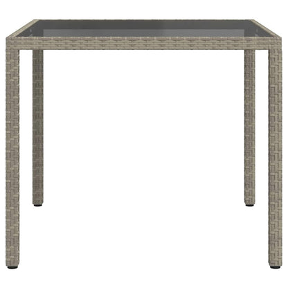 vidaXL Garden Table 90x90x75 cm Tempered Glass and Poly Rattan Grey - 23998