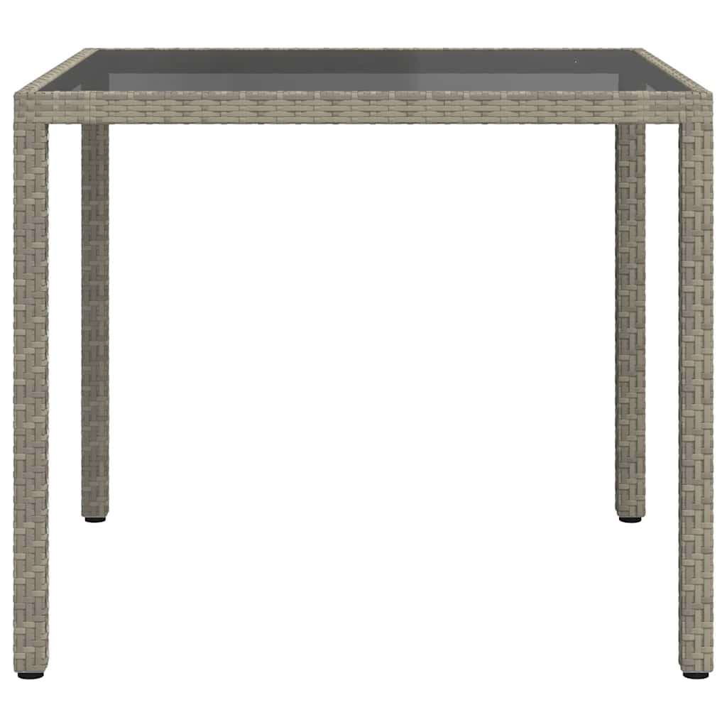 vidaXL Garden Table 90x90x75 cm Tempered Glass and Poly Rattan Grey - 23998