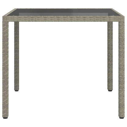 vidaXL Garden Table 90x90x75 cm Tempered Glass and Poly Rattan Grey - 23998