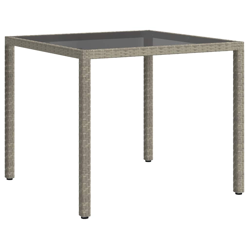 vidaXL Garden Table 90x90x75 cm Tempered Glass and Poly Rattan Grey - 23998