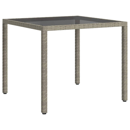 vidaXL Garden Table 90x90x75 cm Tempered Glass and Poly Rattan Grey - 23998
