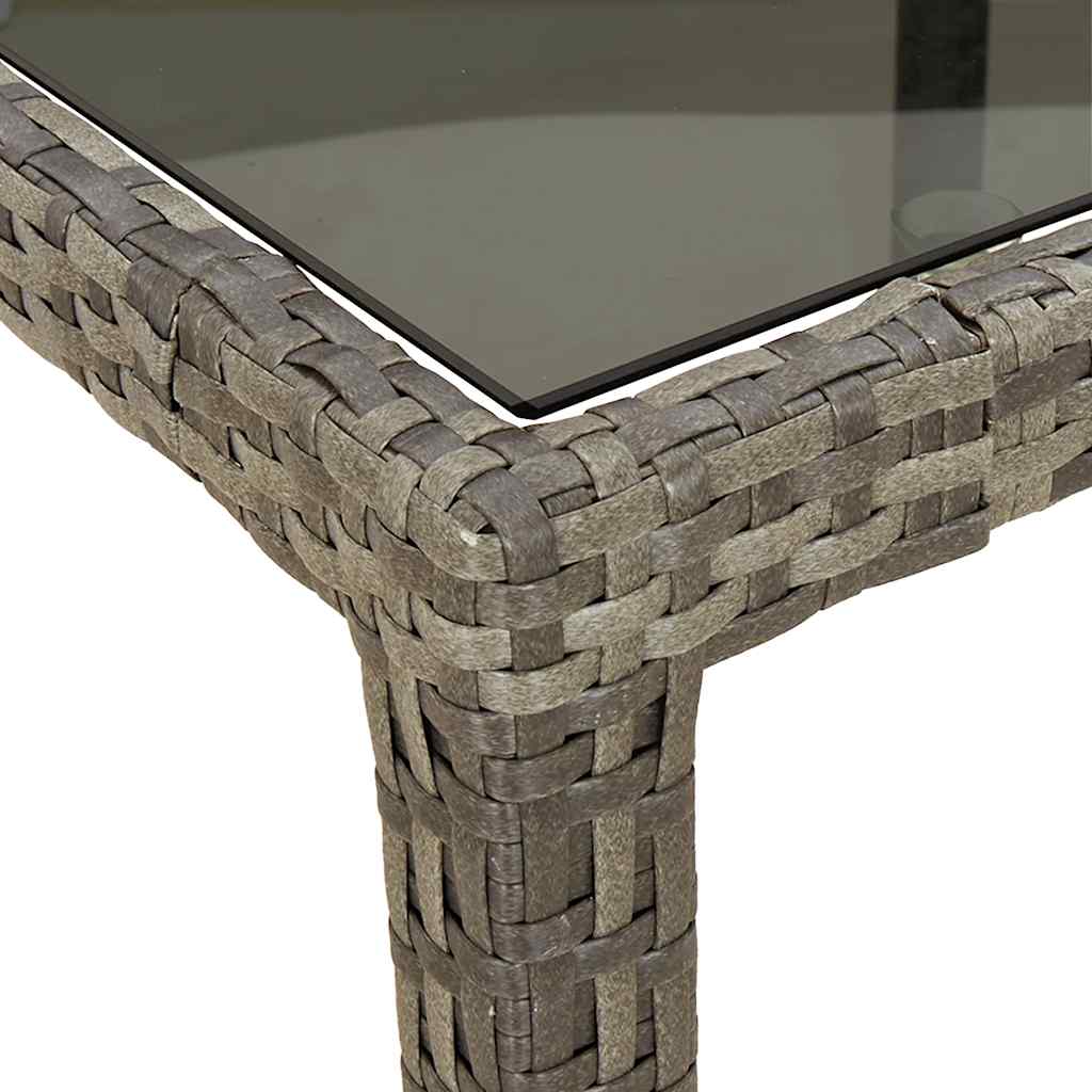 vidaXL Garden Table 90x90x75 cm Tempered Glass and Poly Rattan Grey - 23998
